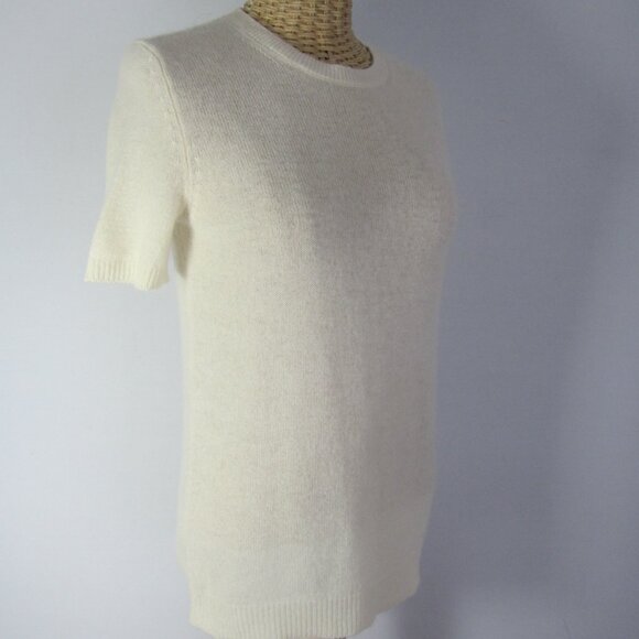 Theory Women Small Ivory Cream 100% Cashmere Short Sleeve Crew Neck Sweater - Picture 3 of 7